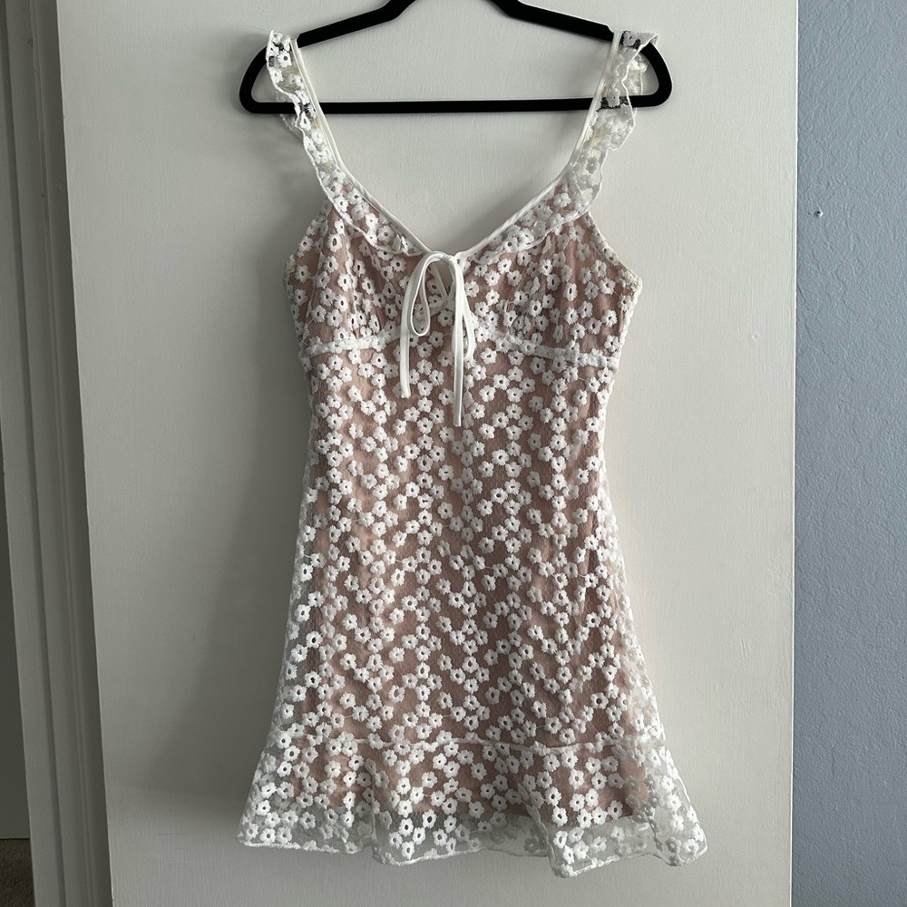 Just Me tan and white flower dress